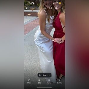 Women’s dress white leg slit satin